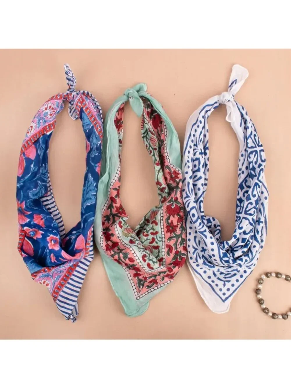 Boho Cotton Floral Print Bandanas, Set of 3